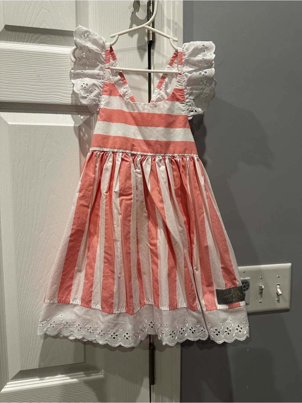 Girls' pink and white Stripe Eyelet Sundress